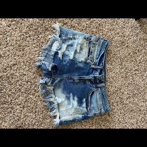 Acid wash denim shorts